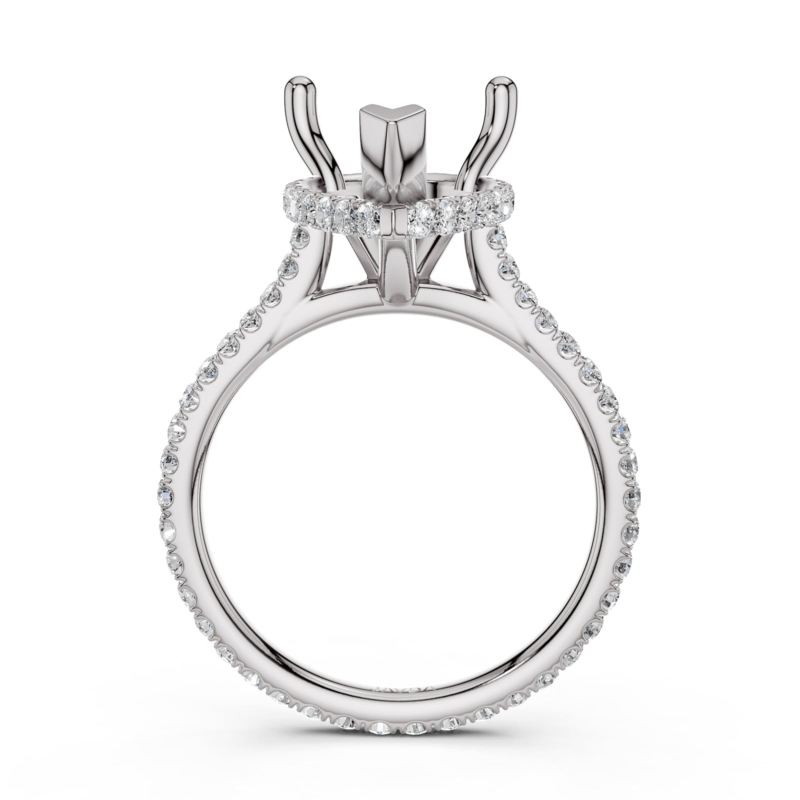 Cathedral Style Halo French U Pave Set Semi Mount Lab Grown Diamond Engagement Ring 0.55Ct.